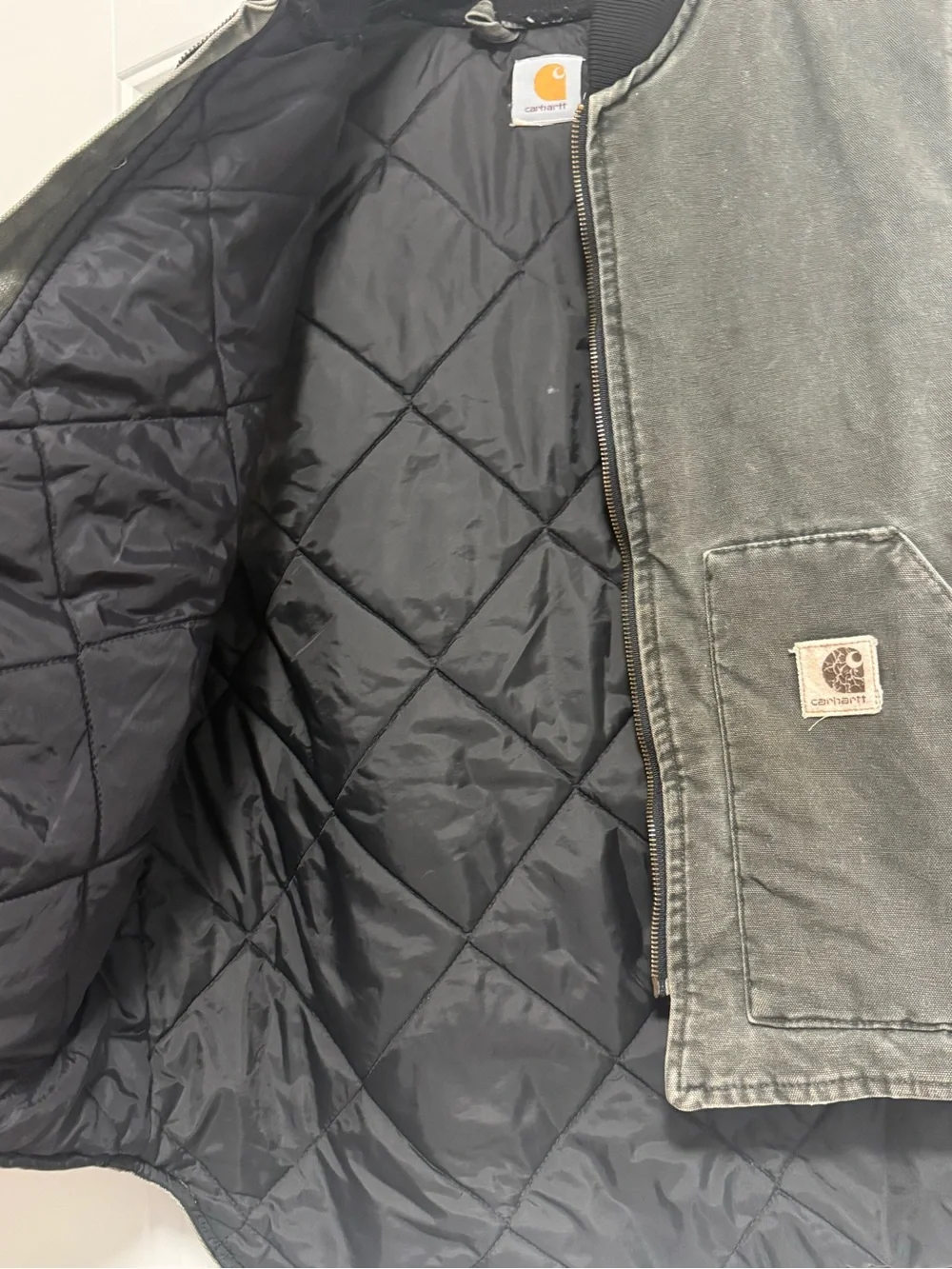 Vintage Carhartt Arctic Vest Quilt Lined V02 Faded Moss Green Vest